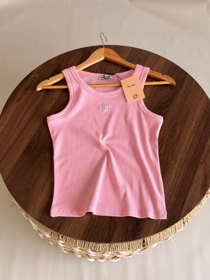 Miu Miu Ribbed Logo Tank Top