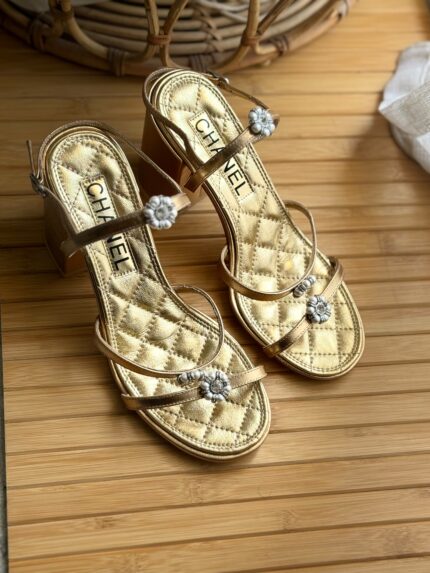 Chanel Camellia Pearl Block Heel Sandals