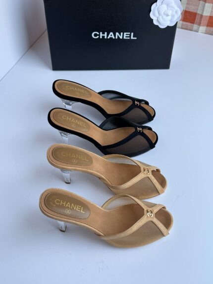 Chanel Mesh Peep-Toe Mules