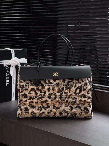 Chanel Leopard Tweed Tote Bag