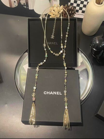 Chanel Long Tassel Gemstone Necklace