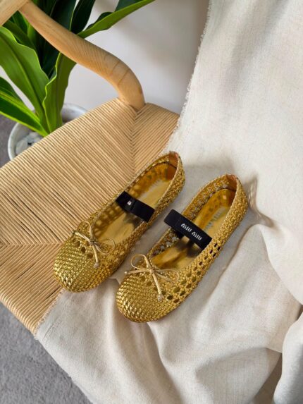 Miu Miu Woven Metallic Ballerina Flats