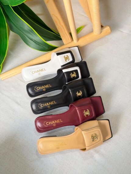 Chanel CC Square-Toe Flat Slides