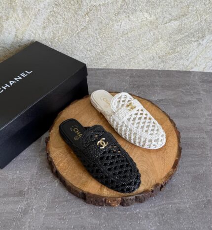 Chanel Lattice CC Flat Mule Sandals