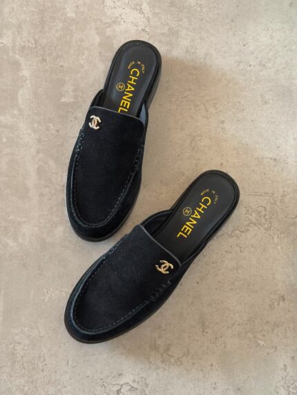 Chanel CC Suede Slip-On Mule Loafers For Women
