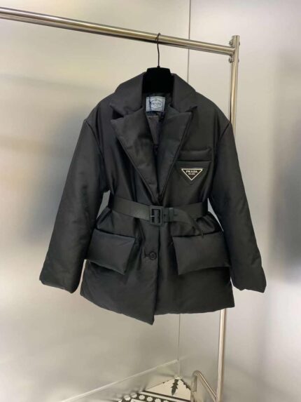 Prada Puffer Jacket with Embroidered Logo & Belted Blazer Puffer