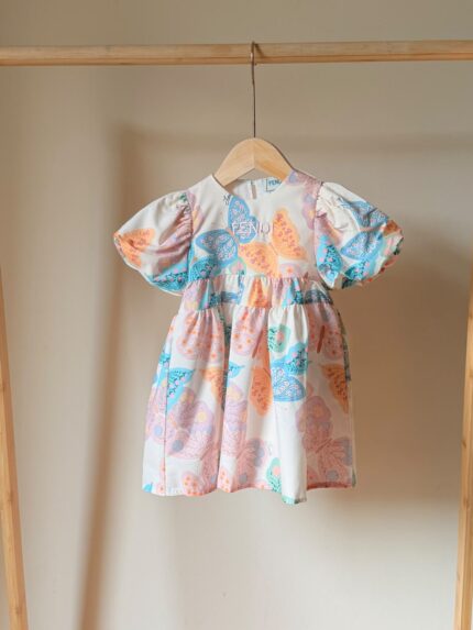 Fendi Kids Butterfly Print Puff Sleeve Dress