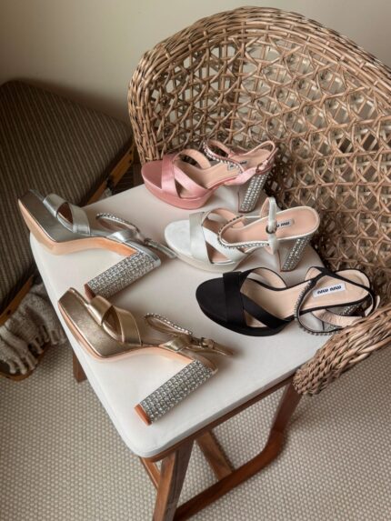 Miu Miu Satin Platform Sandals with Crystal-Embellished Heels