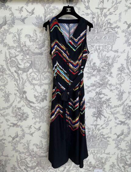 Chanel Rainbow Chevron Sleeveless Wrap Dress