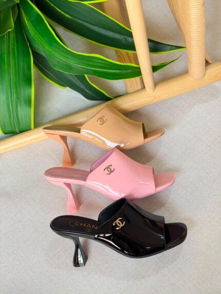 Chanel Patent Leather CC Mule Sandals