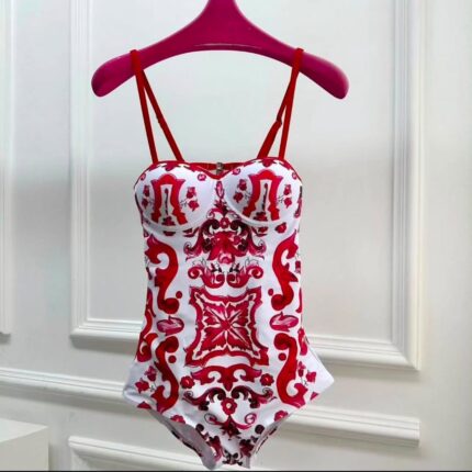Dolce & Gabbana Maiolica Print Bustier Swimsuit