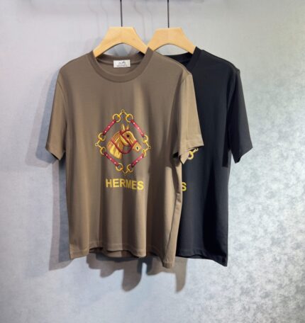 Hermes Embroidered Horse Logo T-Shirts