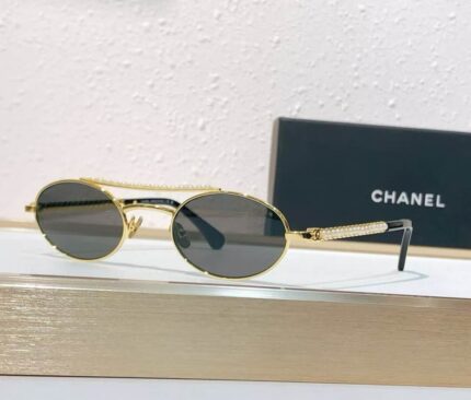 Chanel Oval Pearl-Embellished Gold Frame Sunglasses