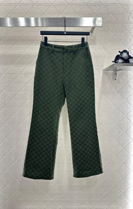 Gucci GG Monogram Straight-Leg Trousers with Horsebit Belt