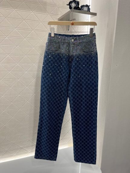 Gucci GG Embellished Denim Straight-Leg Jeans