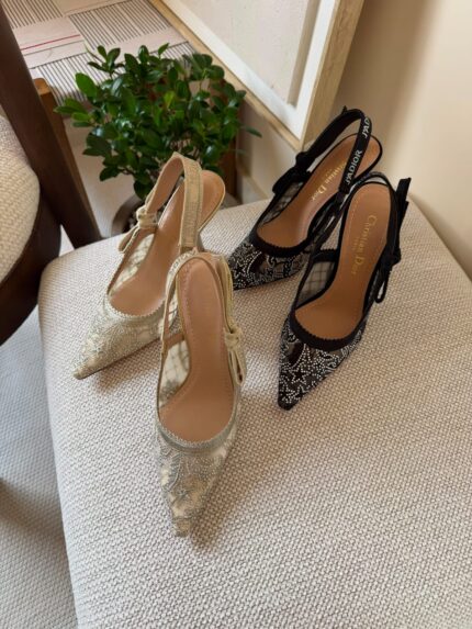 Christian Dior J'Adior Embroidered Lace Slingback Pumps