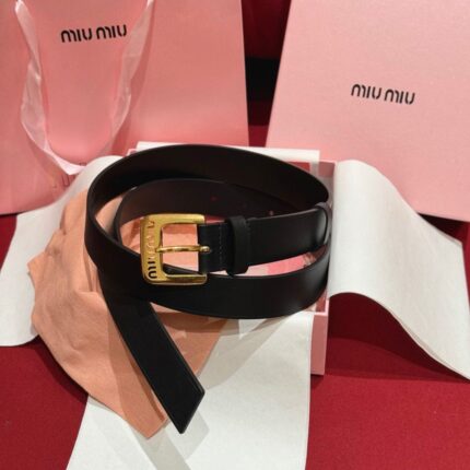 Miu Miu Leather Belts with Engraved Buckle