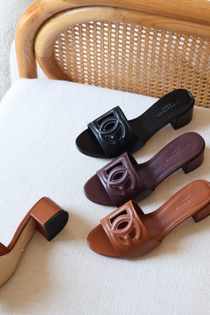 Dolce & Gabbana DG Logo Cutout Calfskin Mule Sandals