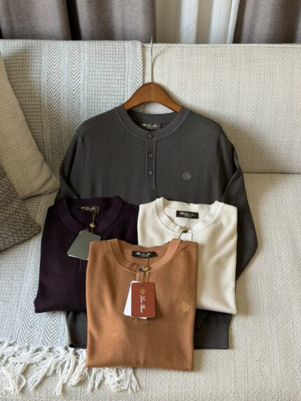 Loro Piana Waffle Knit Henley Sweaters