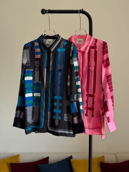 Hermes Paris Belt Motif Silk Shirts
