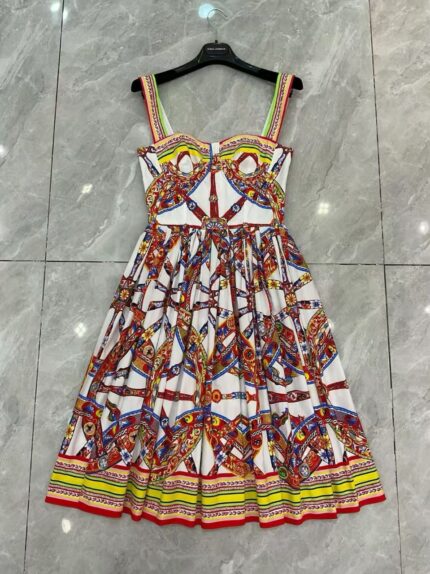 Dolce & Gabbana Carretto Print Bustier Midi Dress