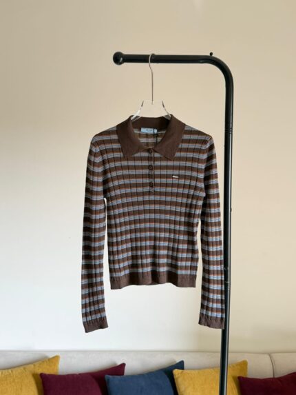 Prada Ribbed Knit Polo Sweater