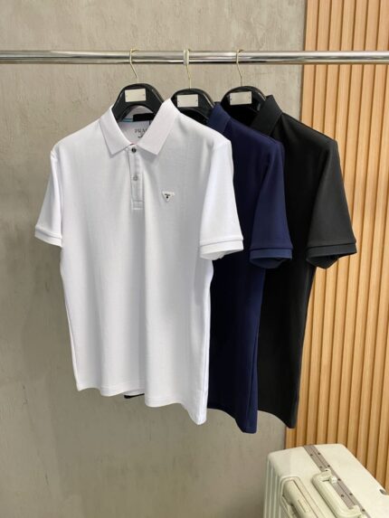 Prada Triangle Logo Cotton Pique Polo Shirts