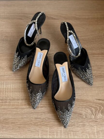 Jimmy Choo Saeda Crystal-Embellished Mesh Slingback Pumps