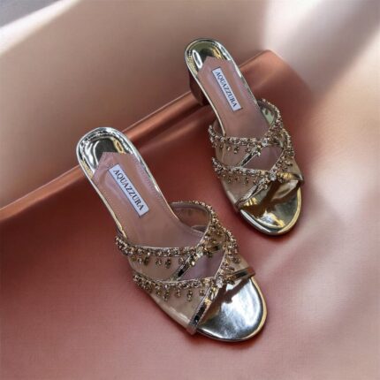 Aquazzura Crystal Embellished Metallic Mules