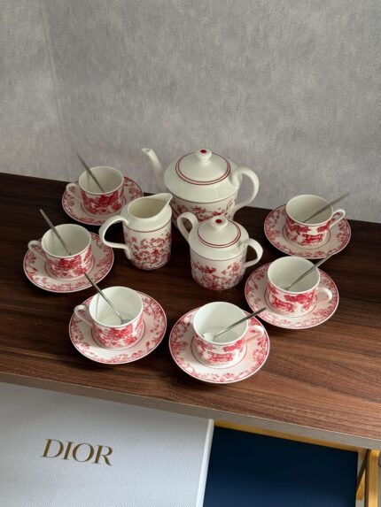 Christian Dior Toile de Jouy Red Porcelain Tea Set