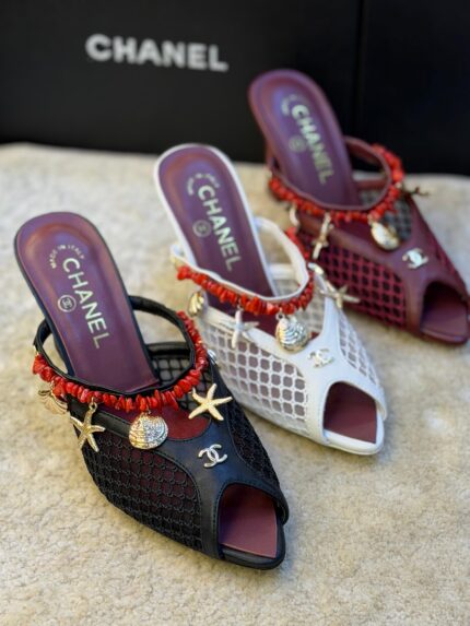Chanel Mesh Peep-Toe Mules