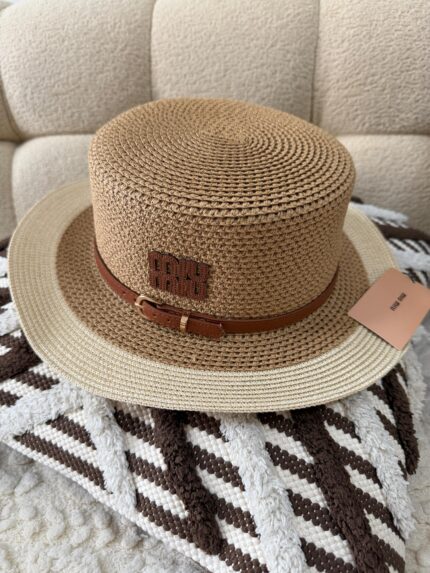 Miu Miu Woven Straw Boater Hats