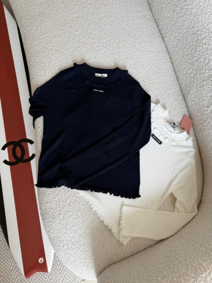 Miu Miu Ruffle Trim Knit Tops
