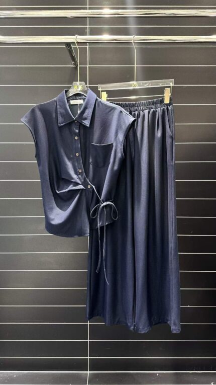 Brunello Cucinelli Side-Tie Shirt and Wide-Leg Pant Set