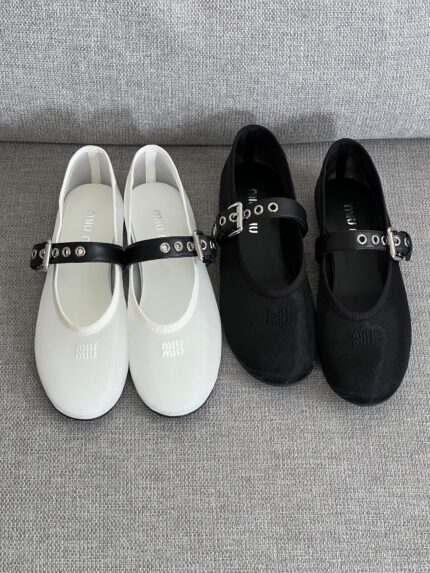 Miu Miu Logo Mesh Mary Jane Ballet Flats