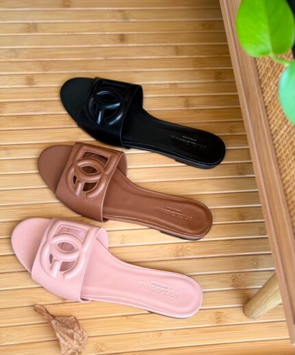 Dolce & Gabbana DG Logo Leather Slide Sandals