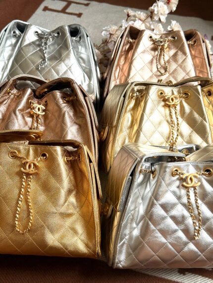 Chanel Metallic Quilted Drawstring Bucket Bags