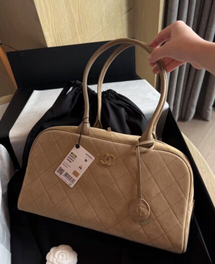 Chanel Quilted Suede Bowler Bag