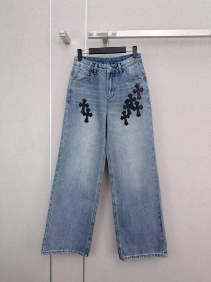 Chrome Hearts Cross Patch Wide Leg Jeans