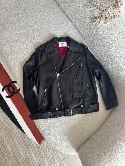 Chanel Black Lambskin Leather Biker Jacket
