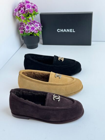 Chanel Shearling-Lined Suede Loafers