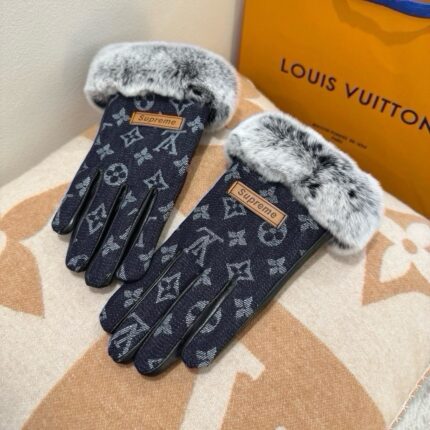 Louis Vuitton Monogram Denim Fur Gloves