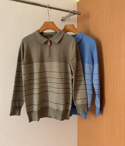Loro Piana Half-Zip Striped Knit Polo Shirts