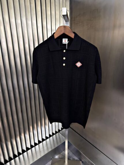 Casa Blanca Textured Monogram Knitted Polo Shirt