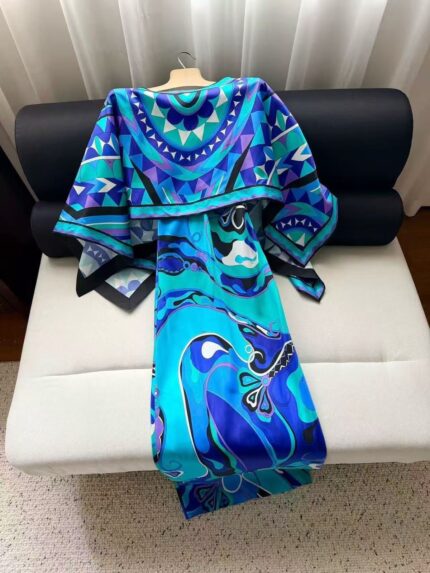 Emilio Pucci Geometric Psychedelic Silk Kaftan Dress