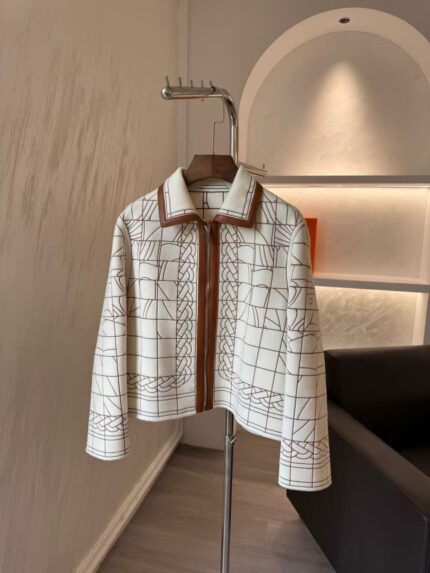Hermes Paris Geometric Chain Embroidered Wool Jacket