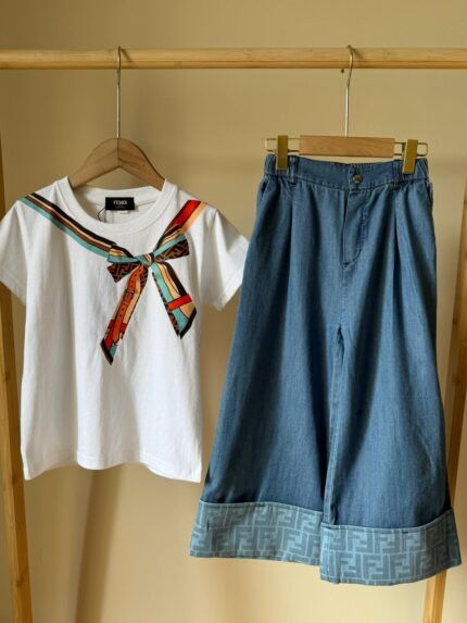 Fendi Ribbon Bow Denim Culottes Co-Ord Set