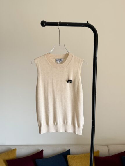 Chanel Classic Logo Button Sleeveless Knit Top
