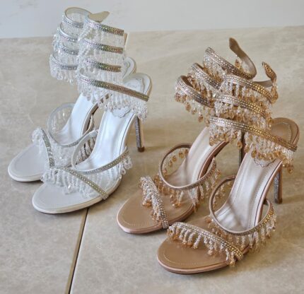 Rene Caovilla Chandelier Embroidered Snake Strass Heeled Sandals