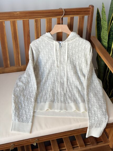 Christian Dior Oblique Zip-Up Hooded Knit Jacket